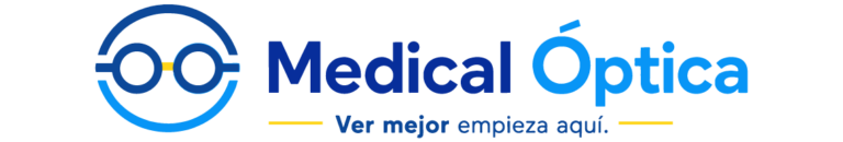 Medical Óptica logo featuring a blue glasses icon and the slogan 'Ver mejor empieza aquí' with yellow lines on either side.